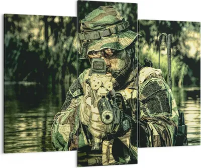 Produktbild von Bild auf Leinwand - Leinwandbild - Soldat Gewehr - 130x100cm - Wand Bild - Wanddeko - Wandbilder - Leinwanddruck - Bilder - Kunstdruck - Wanddekoration - Leinwand bilder - Wandkunst - CB130x100-3945
