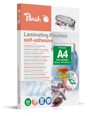Imagen del producto de Película laminadora Peach 510588, formato A4, 80 micrones, 100 unidades, autoadhesiva