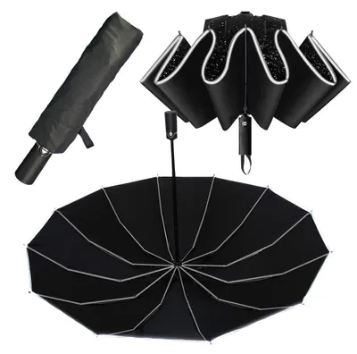 Productafbeelding van Stormbestendige, inklapbare paraplu - Compact, automatische opening met reflectoren