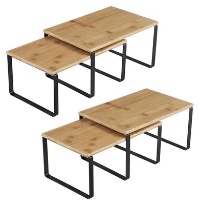 Image de Ensemble de 4 organisateurs de cuisine - empilables - bambou/métal - noir/naturel