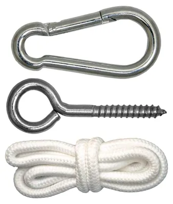 Produktbild von Befestigung für Hängesessel und Hängestühle aus robustem Metall mit Karabinerhaken und Ringschraube, Befestigungsset für Hängematten, Tragfähigkeit bis ca. 160 KG