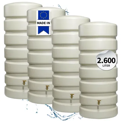Productafbeelding van 4rain CLASSIC wandtank SET 2600 L zandbeige, 4 x CLASSIC 650 L incl. verbindingsstuk
