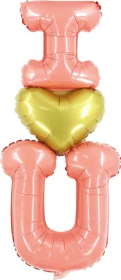 Produktbild von Folienballon 3-fach Herzen, I love u gold rosa, 50 x 95 cm