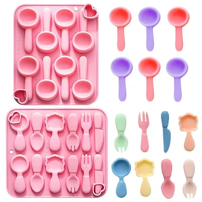 Immagine prodotto di Set di stampi in silicone a forma di cuore, rosa, per dolci, cioccolatini e altre preparazioni, con due cucchiai inclusi
