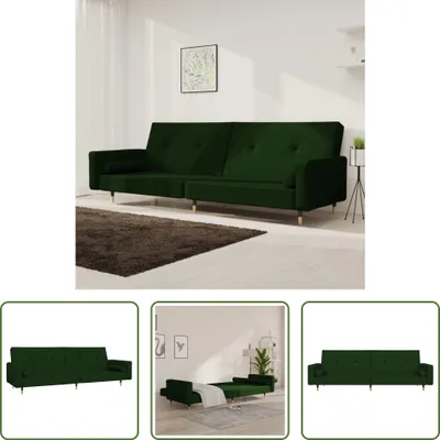 Produktbild von The Living Store Schlafsofa 2-Sitzer mit 2 Kissen Dunkelgrün Samt