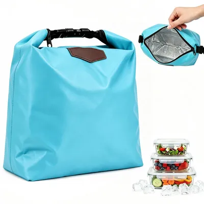 Produktbild von Lunch Tasche isoliert, kleine Kühltasche mit Reißverschluss für Arbeit und Schule, faltbare Thermotasche für Snacks, Getränke und Mahlzeiten