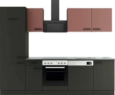 Produktbild von Optifit Küchenzeile mit Geräten Nizza407/Madrid420 270 cm rostrot anthrazit matt zerlegt Variante reversibel KPNM 2702-9+