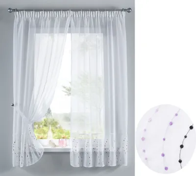 Produktbild von PUNKT Stickerei Gardinen Set 4 Tlg. Raffhalter Tunneldurchzug Gardinenband für Gardinenschienen Lila HxB 150x90 cm, 112232