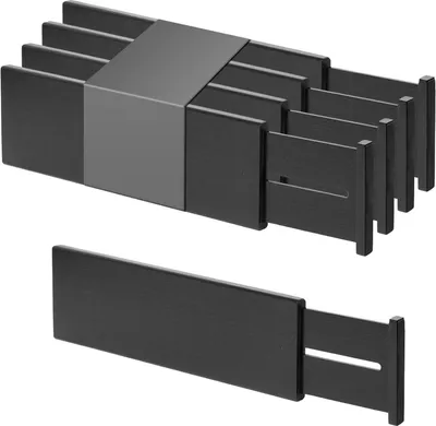 Obrázok produktu pre Organizéry do zásuviek, bambus, výška 10,1 cm, nastaviteľné, 4 kusy, čierna farba