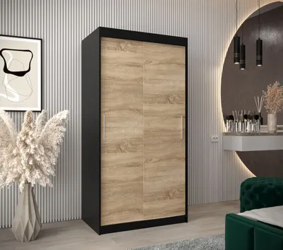 Obrázok produktu pre Skriňa s posuvnými dverami v šírke 100 cm TIMEA - čierna / dub sonoma