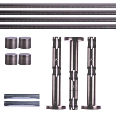 Produktbild von Gardinenstange Set, 2-läufig, ⌀ 19 mm, 280 cm, anthrazit + Wand, Kappe Komplettset mit Halterungen & Endstücke, Vorhangstange in Silber, Rot-Bronze & Anthrazit, 120–400cm, Eisen, Aluminum Victoria M.