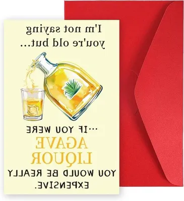 Zdjęcie produktu dla Kartka urodzinowa z motywem tequili, 20,5 x 13,5 cm, z kopertą – humorystyczny motyw likieru z agawy – dekoracja urodzinowa dla niego i dla niej