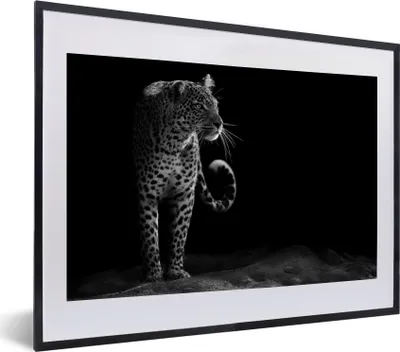 Produktbild von MuchoWow® MuchoWow® Gerahmtes Poster Leopard - Schwarz - Weiß 40x30 cm - Poster mit zchwarzem Bilderrahmen - Bilderrahmen - Poster im Rahmen