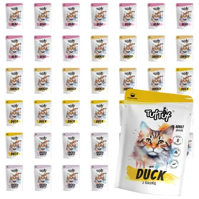 Obrázok produktu pre TufTuf | Krmivo pre mačky – zmes príchutí – súprava mokrého krmiva, 40 vrecúšok po 300 g – zmes krmiva pre mačky