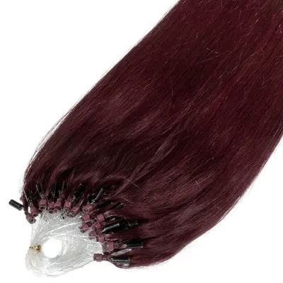 Produktbild von hair2heart Premium Microring Extensions Echthaar glatt - 25 Strähnen 0.8g 50cm 55/65 hellbraun intensiv violett-mahagoni