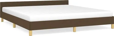 A brown fabric bed frame with a white mattress on a white background.