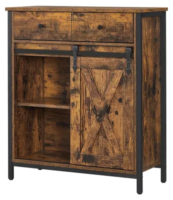 Obrázok produktu pre Kúpeľňová skrinka, komoda s posuvnými dvierkami | Vintage, hnedá a čierna | 70 x 30 x 80 cm
