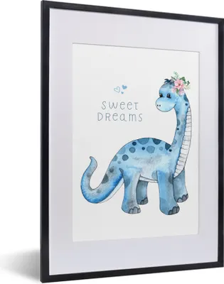 Produktbild von MuchoWow® Gerahmtes Poster Kinderzimmer - Dinosaurier - Blau - Jungen - Mädchen - Kinder 30x40 cm - Poster mit Schwarzem Bilderrahmen Wandposter Rahmen Foto Bilder - Wandposter Schlafzimmer