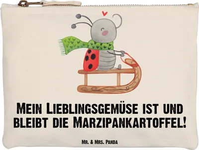 Produktbild von Mr. & Mrs. Panda toiletry bag Smörle Rodeln Grösse XL Große - Weiß - Geschenk, Pouch, Stoffbeutel, Federmappe, Marzipan, Kosmetiktasche, Federtasche, Winter, Etui