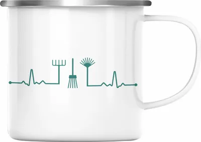 Produktbild von Trendation - Herzschlag Gärtner Emaille Tasse mit Spruch Garten Hobbygärtner Geschenk Lustig Gärtnerin Geschenkidee (Silber)