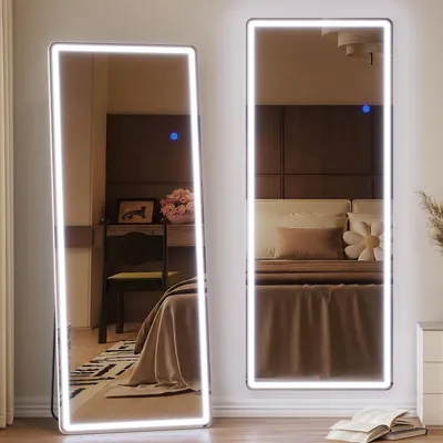 Produktbild von Ganzkörperspiegel mit LED-Beleuchtung 165x65cm Weiß Standspiegel Wandspiegel dimmbar