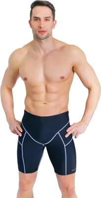 Produktbild von Sesto Senso Herren Jammer Badehose Sportlich bis halber Oberschenkel – Enganliegende Badeshorts Boxer für Surfen Segeln und Wassersportarten – Größe XL Schwarz