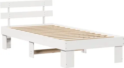 Zdjęcie produktu dla Łóżko Drewniane 100x200 Białe Rama Łóżka z Zagłówkiem do Sypialni