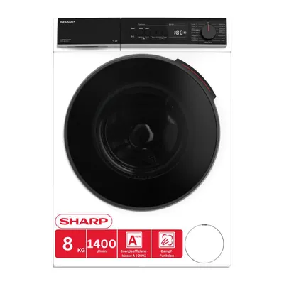 Produktbild von SHARP ES-WNFB814CWDA-DE Waschmaschine – 8 kg, Energieeffizienzklasse A, 1400 U/min, Inverter Motor, AquaStop, Dampffunktion, WiFi-Steuerung, Super Silent, Weiß