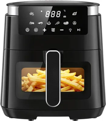 Produktbild von 5.5L Heißluftfritteuse für 2–4 Personen, 8-in-1 Airfryer mit Sichtfenster & Beleuchtung