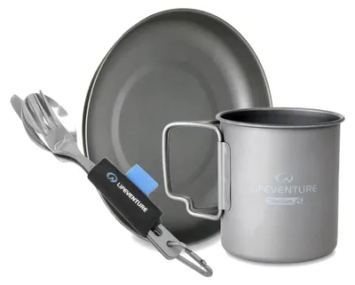 Immagine prodotto di Set da campeggio in titanio con tazza, piatto e posate