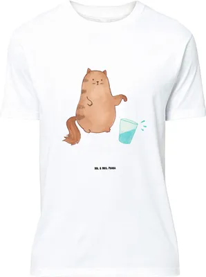 Produktbild von Mr. & Mrs. Panda Größe L T-Shirt Katze Wasserglas - Weiß - Geschenk, mit Spruch, Kater, Shirt, Katzen, Cat, Cats, Tshirt