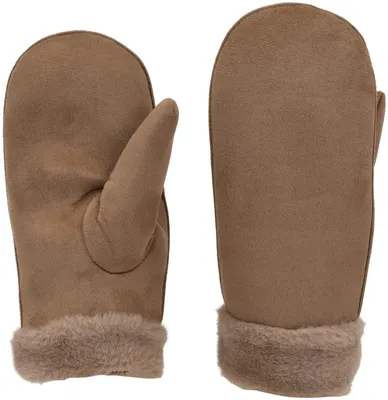 Produktbild von styleBREAKER Damen Winter Fäustlinge aus Velour mit weichem Kunstfell-Bund – Warme Fausthandschuhe 09010048
