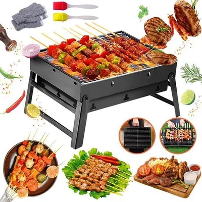 Produktbild von Tragbare Faltbare Holzkohlegrill für Camping und Picknick - Mini Grill 45 cm x 30 cm x 23 cm
