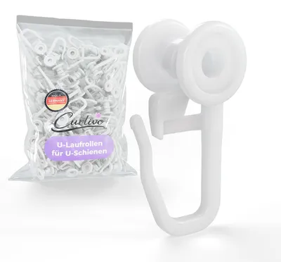 Produktbild von Gardinenrollen mit Vorhanghaken - 10 mm Gleiter für 4 mm Laufkanal - Vorhanggleiter für Gardinenschienen und U-Schienen