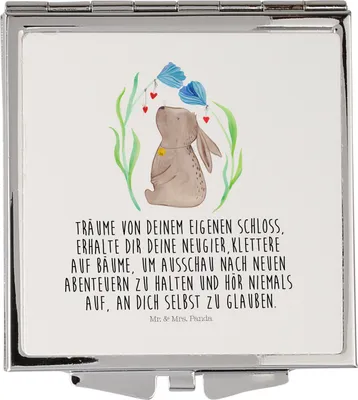 Produktbild von Mr. & Mrs. Panda Schminkspiegel Hase Blume - Weiß - Geschenk, Ostern, Geburt, Taufe, Kaninchen, Schwangerschaft, Klappbarer Spiegel, Geburtstag, Mini, Reise