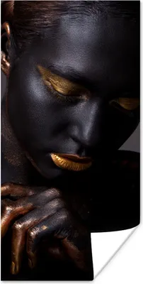 Produktbild von MuchoWow® Poster Frau - Schwarz - Gold - Kunst 40x80 cm - Dekoration