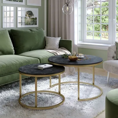 Produktbild von Runder Couchtisch CIRI 2in1 dunkler Beton Gold Matt, Gold Matt / dunkler Beton