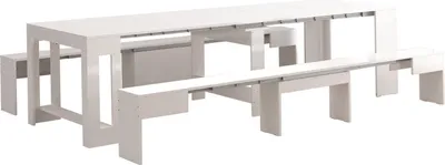 Produktbild von Bank Quedan, Set mit 2 Sitzgelegenheiten für den Esstisch, ausziehbare Bänke, 290x25x45 cm, glänzend weiß