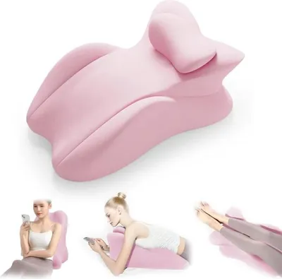 Image de （Rosa）Coussin cervical en mousse à mémoire de forme pour adultes en position ventrale - Coussin ergonomique en forme de coin pour le sommeil sur le ventre, la lecture et le soutien du dos et de la nuque