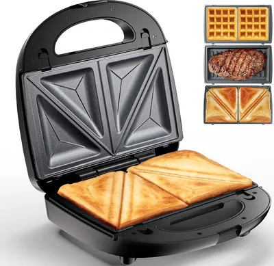 Produktbild von 3 in 1 Sandwichmaker, Multifunktions-Waffeleisen, Steakmaker, Panini Maker, elektrische Heizbackform mit abnehmbarer Antihaft Pla