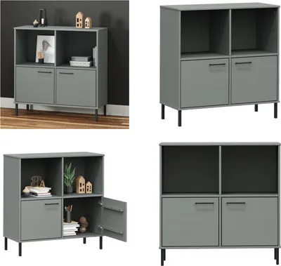Produktbild von vidaXL Bücherregal OSLO mit Metallbeinen Grau 90x35x90,5 cm Massivholz - Bücherregal - Bücherregale - Bücherschrank - Bücherablage