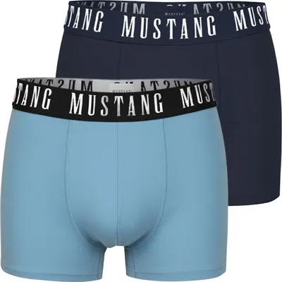 Produktbild von Mustang Herren Boxershorts 2er Pack - Bequeme Baumwollunterwäsche mit Elasthan, Sportliches Design mit Logo, Ideal für den Alltag, Blau und Dunkelblau, Regular Fit L