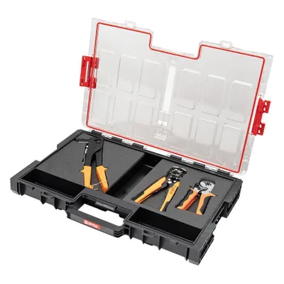 Produktbild von QBRICK® Sortimentskasten ONE L | HxBxT 38x53x8cm | 6 Liter | inkl. Schaumstoffeinlage | Mit Deckgriff | Mit Klemmverschlüsse | Schwarz | Werkzeugbox, Sortimentsbox