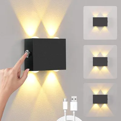 Immagine prodotto di Lampada da parete a LED per soggiorno e camera da letto - Senza fili - Ricaricabile - USB - Alimentazione a batteria - Telecomando