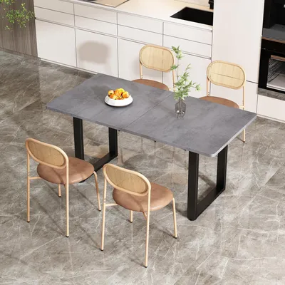Produktbild von 4er set Esszimmerstuhl, moderner, einfacher Freizeitstuhl mit vier Stützbeinen aus Metall, Rattan-Freizeitstuhl, Wohnzimmer- und Schlafzimmerstuhl, Braun Brown