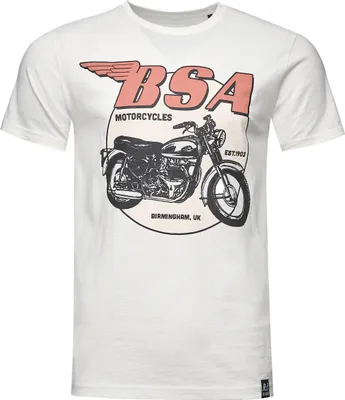 Immagine prodotto di T-shirt vintage BSA Birmingham Motorcycles, con una stampa originale color ecru