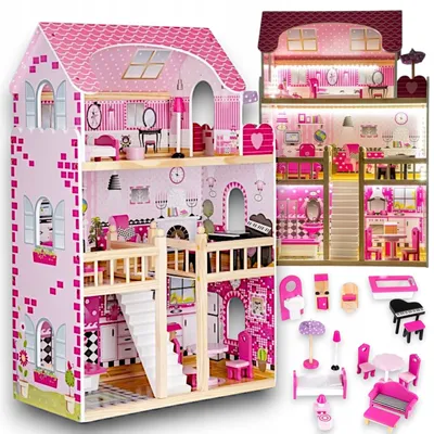 Produktbild von Premium Puppenhaus aus Holz Groß XXL Villa Möbel Zubehör für Kinder Weihnachts geschenk Spielzeughaus Weihnachtsspielzeug Weihnachten geschenke