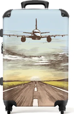 Produktbild von NoBoringSuitcases.com® Großer Koffer - Flugzeug - Flughafen - Sonnenuntergang - Vintage - Kombinationsschloss TSA - Hartschalen Trolley 4 Rollen - 72 liter - Reisekoffer - 66 cmKoffer Mittelgroß 67x43x25 cm, 72L,