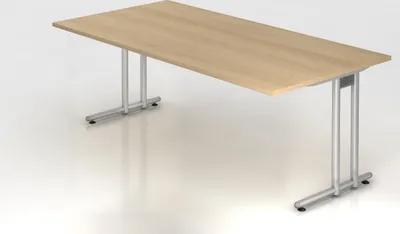 Produktbild von Schreibtisch Mauno | Eiche | BxT 200x100cm | Arbeitshöhe 72cm | höhenjustierbar 0-10 mm | C-Fuß-Gestell Silber | Rechteckform