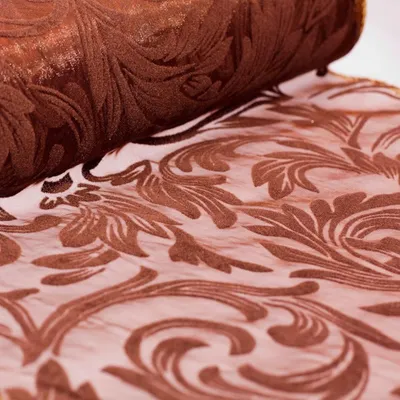 Produktbild von Organza-Tischläufer mit samtigem Blättermotiv - chocolate - 28cm 10m